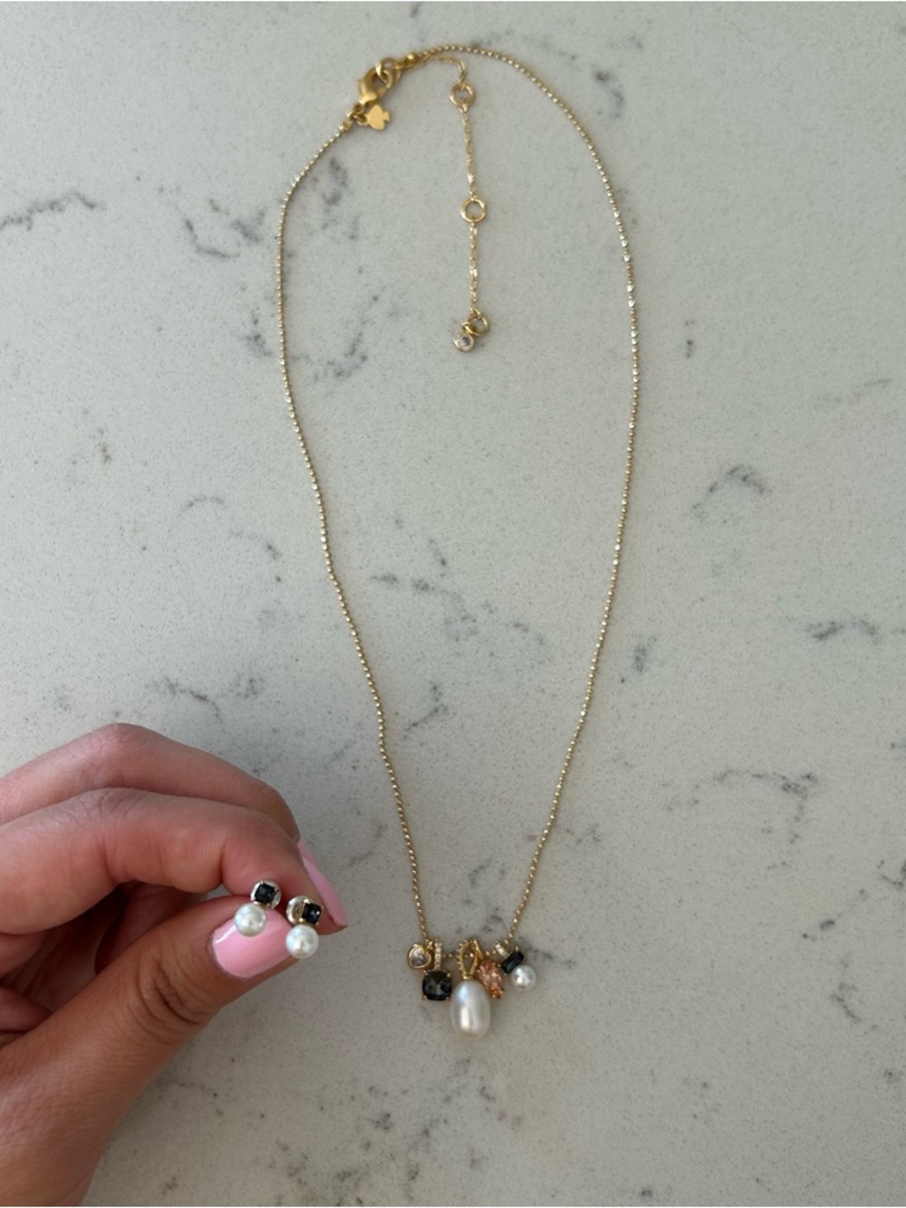 Kate Spade Jewelry Set Gold Pendant Necklace with Mixed Pearl and Earrings